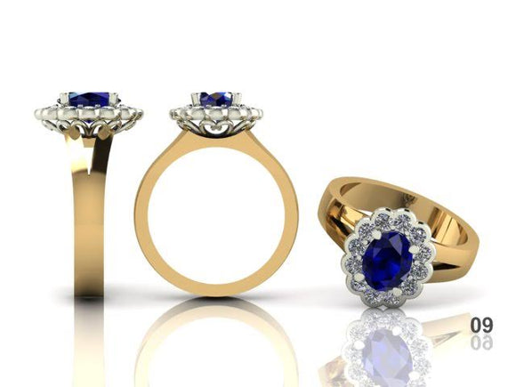 Antique Style Oval Cut Sapphire Diamond Halo Ring