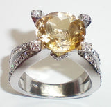 4 Claw Brilliant Cut Citrine Diamond Ring