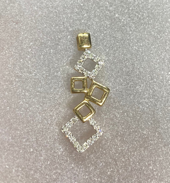 9ct Yellow Gold Diamond Square Pendant
