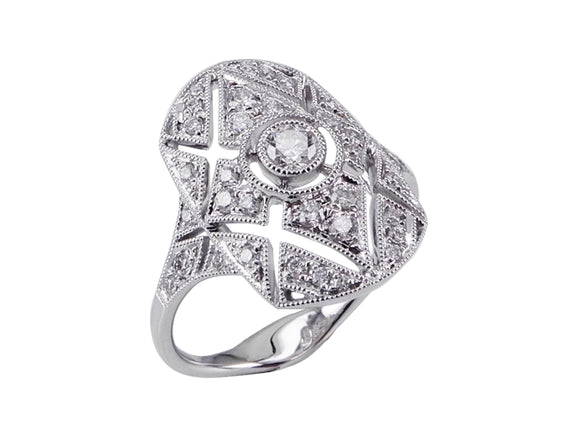 18ct White Gold Art Deco Shield Diamond Ring