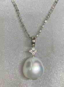 9ct White Gold South Sea Pearl Flower Diamond Pendant