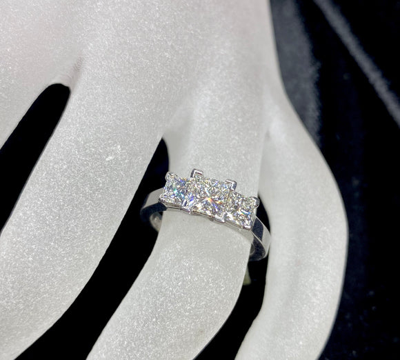 18ct White Gold Princess Cut Trilogy Diamond Ring