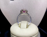 18ct White Gold Oval Cut Pink Sapphire Antique Halo Ring