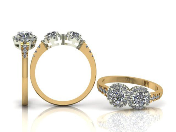 Brilliant Cut Diamond Double Halo & Shoulders Ring