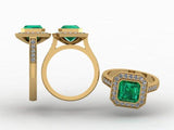 Emerald Cut Green Emerald & Halo Diamond Ring
