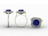 Double Halo Cushion Cut London Blue Topaz Diamond Ring