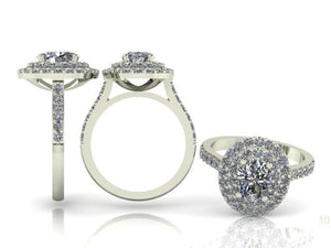 Double Halo Oval Cut Diamond with Diamond Shoulders