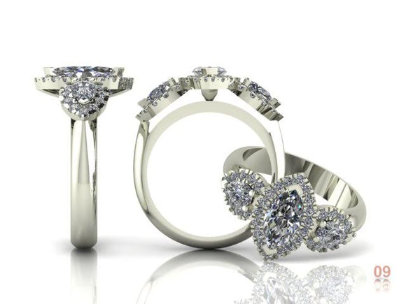 Trilogy Marquise Cut Diamonds with Diamond Halo