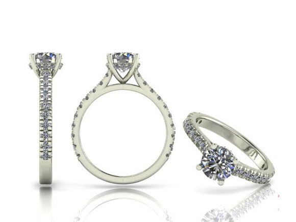 4 Claw Brilliant Cut Ring with Diamond Shoulders & Drop Halo
