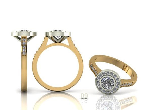 Bezel Set Brilliant Cut with Diamond Halo & Shoulders