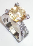 4 Claw Brilliant Cut Citrine Diamond Ring