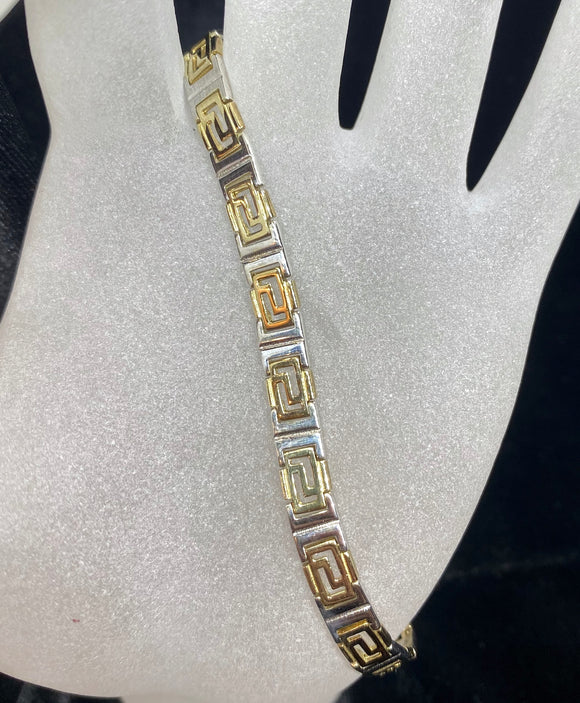 9ct Two Tone Greek Key Bracelet