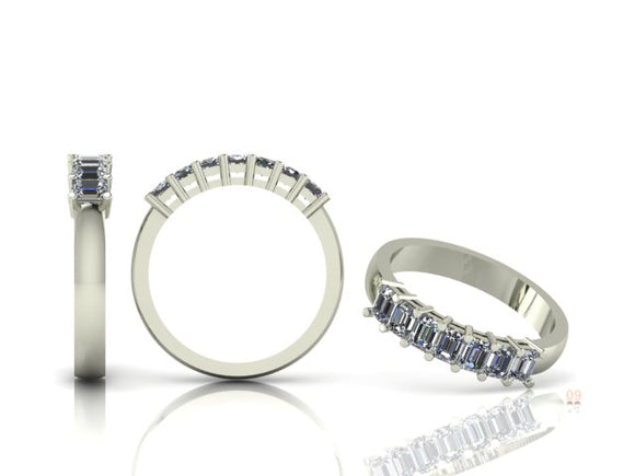 7 Stone Claw Set Emerald Cut Diamond Half Band