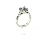 4 Claw Brilliant Cut Diamond Ring with Round Diamond Halo & Shoulders