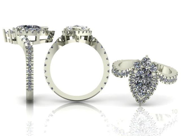 Pear Cut Diamond Halo & Shoulders Ring