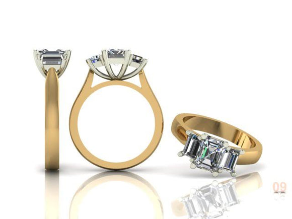 3 Stone Radiant & Baguette Diamond Ring