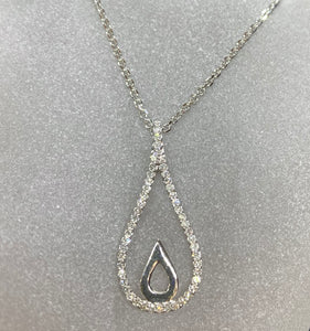 9ct White Gold Tear Drop Diamond Necklace