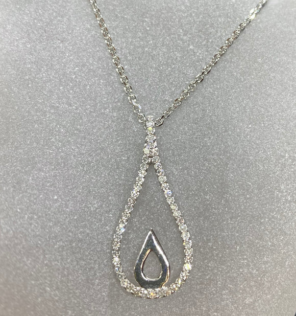 9ct White Gold Tear Drop Diamond Necklace