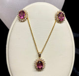 9ct Yellow Gold Pink Tourmaline Diamond Necklace
