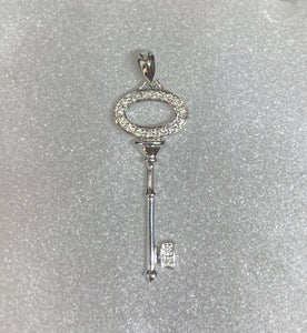9ct White Gold Diamond Key Pendant