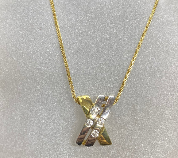 18ct Two Tone Diamond 'X' Necklace