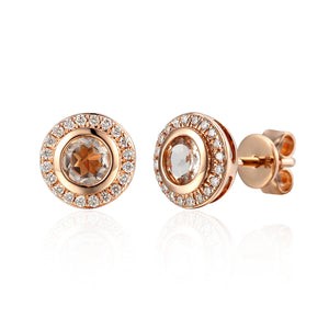 9ct Rose Gold Morganite Beryl Diamond Antique Stud Earrings