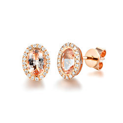 9ct Rose Gold Oval Morganite Beryl Diamond Stud Earrings
