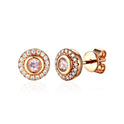 9ct Rose Gold Rose Quartz Diamond Antique Stud Earrings