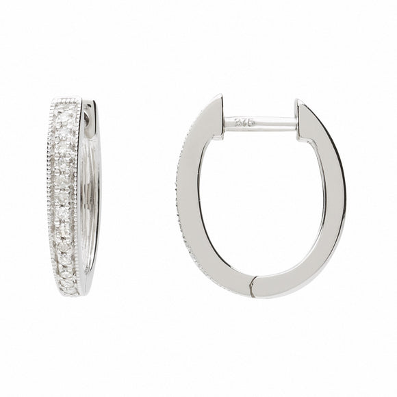 9ct White Gold Diamond Hoop Huggie Earrings