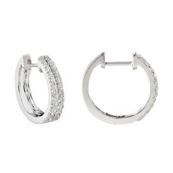 9ct White Gold Double Row Diamond Hoop Huggie Earrings