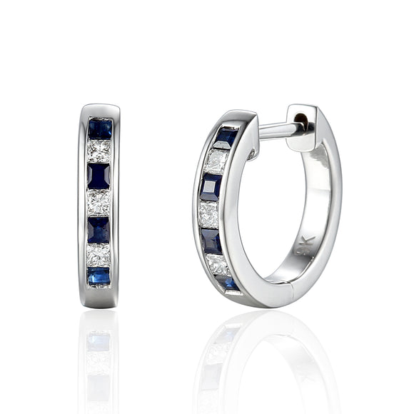 9ct White Gold Diamond Ruby or Sapphire Huggie Earrings