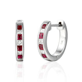 9ct White Gold Diamond Ruby or Sapphire Huggie Earrings