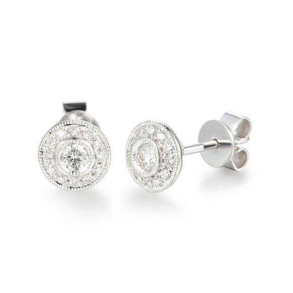 9ct White Gold Diamond Studs with Halo