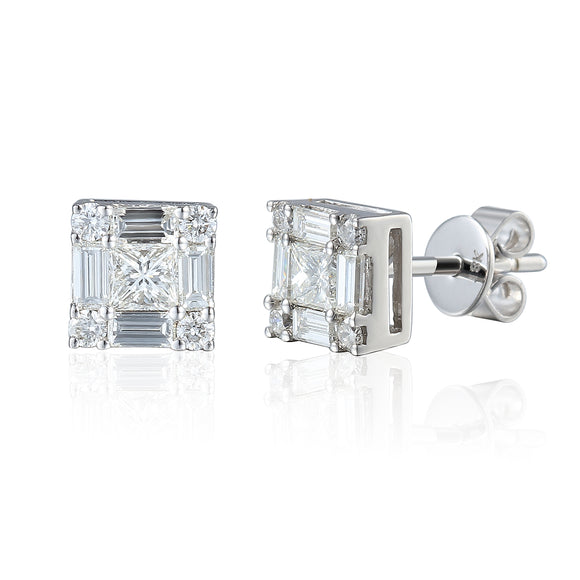 18ct White Gold Large Diamond Stud Earrings