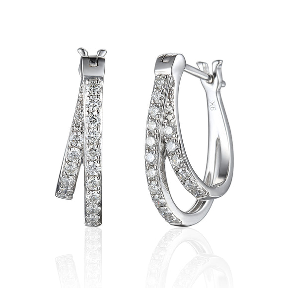 9ct White Gold Diamond Hoop Earrings