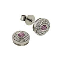 9ct White Gold Pink Sapphire Studs with Diamond Halo