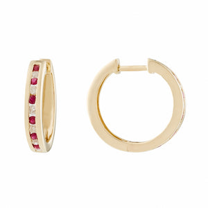 9ct Yellow Gold Ruby & Diamond Huggie Earrings