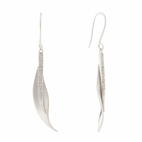 Pair 9ct White Gold Diamond Leaf Drop Earrings
