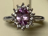 4 Claw Diana Style Oval Cut Sapphire Ring with Diamond Halo
