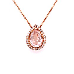 9ct Rose Gold Pear Rose-Quartz Diamond Halo Necklace