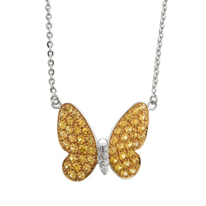 18ct White Gold Sapphire Diamond Pavé Butterfly Necklace