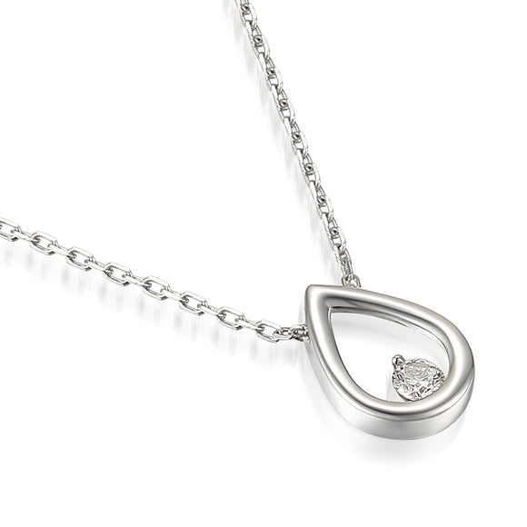 9ct White Gold Diamond Open Pear Necklace