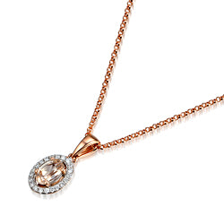 9ct Rose Gold Oval Morganite-Beryl Diamond Halo Necklace
