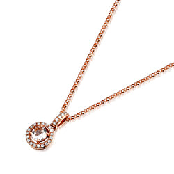 9ct Rose Gold Round Morganite-Beryl Diamond Halo Necklace