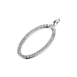 9ct White Gold Oval Circle Diamond Pendant