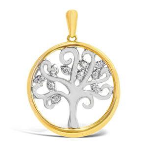 9ct Two Tone Gold Diamond Tree of Life Pendant