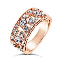 9ct Rose Gold Open Mill-grain Floral Diamond Ring