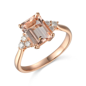 9ct Rose Gold Morganite-Beryl Antique Diamond Dress Ring