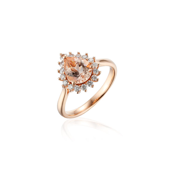 9ct Rose Gold Antique Pear Morganite-Beryl Diamond Dress Ring