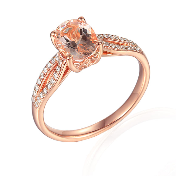 9ct Rose Gold Brilliant Cut Morganite Beryl Diamond Ring